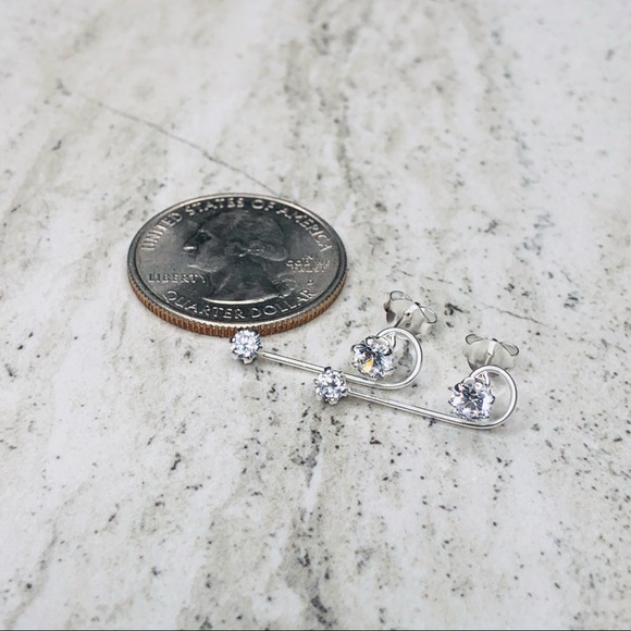 925 Sterling Silver CZ Ear Climber Earrings - Picture 12 of 16